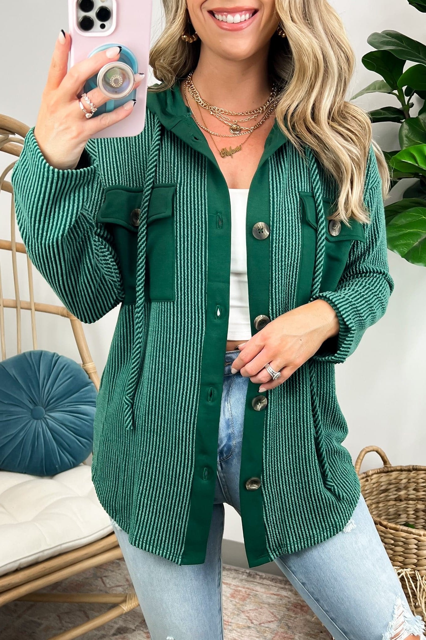 Saturday Satisfaction Ribbed Hooded Shacket