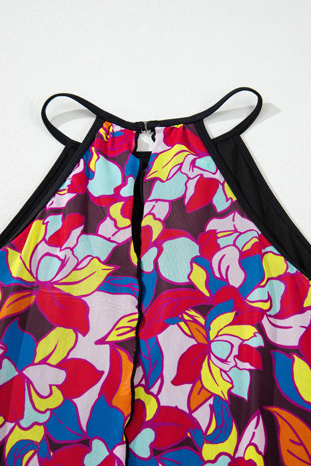 Purple Floral Print O Neck Open Back One Piece Swimsuit