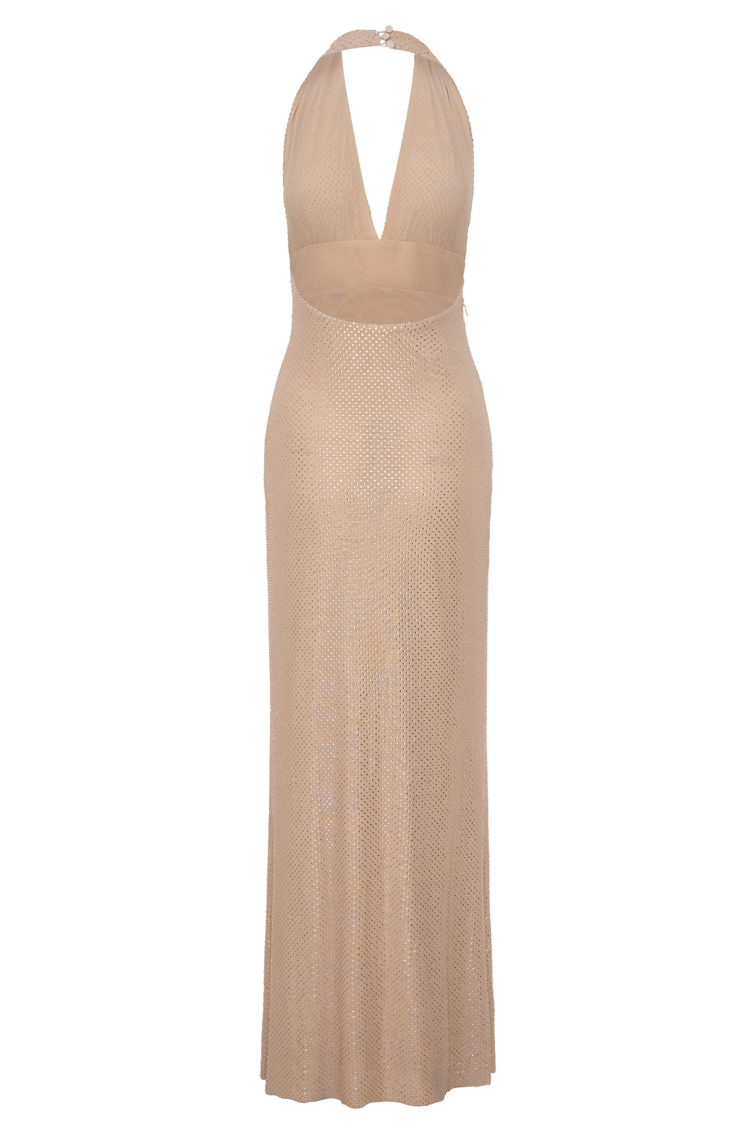 Gold Halter Neck Diamante Maxi Dress