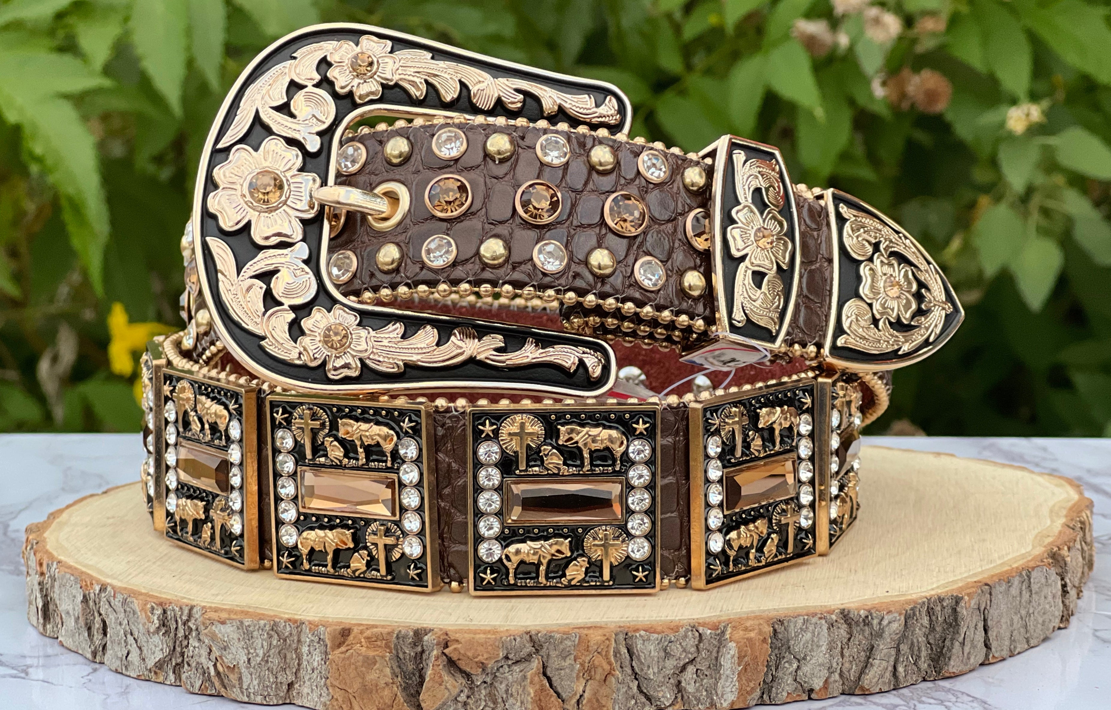 Western Brown Praying Cowboy Leather Belt