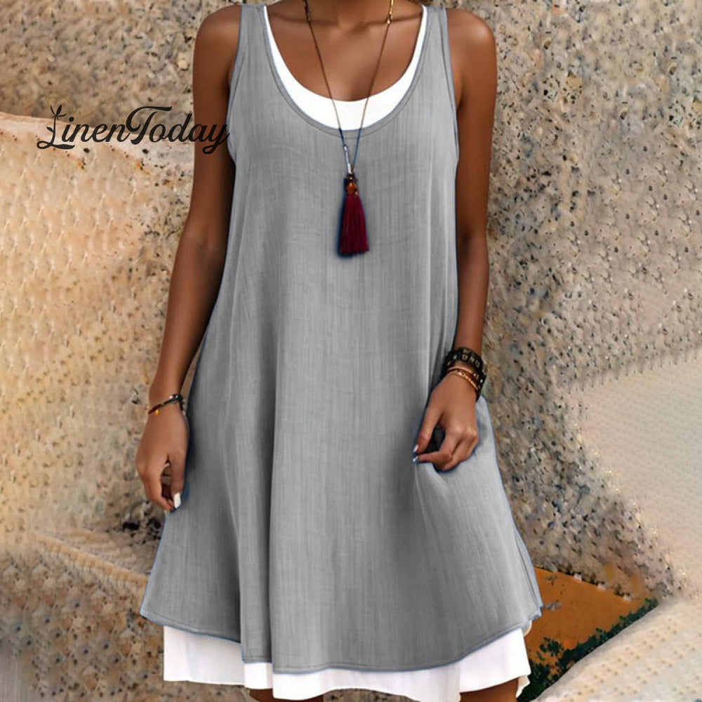 Casual Sleeveless Fake Two Piece Midi Dress