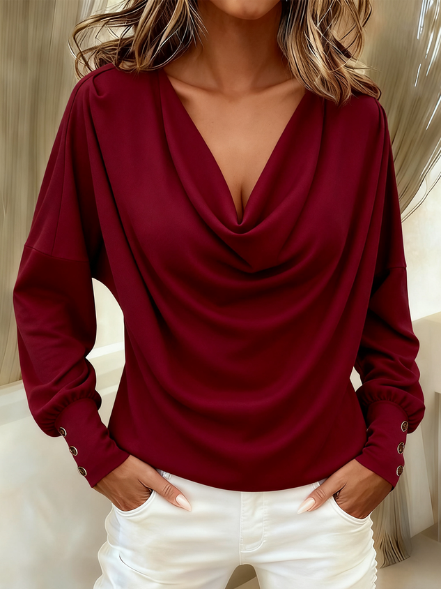 Loose Elegant Dolman Sleeve Cotton Plain T-Shirt
