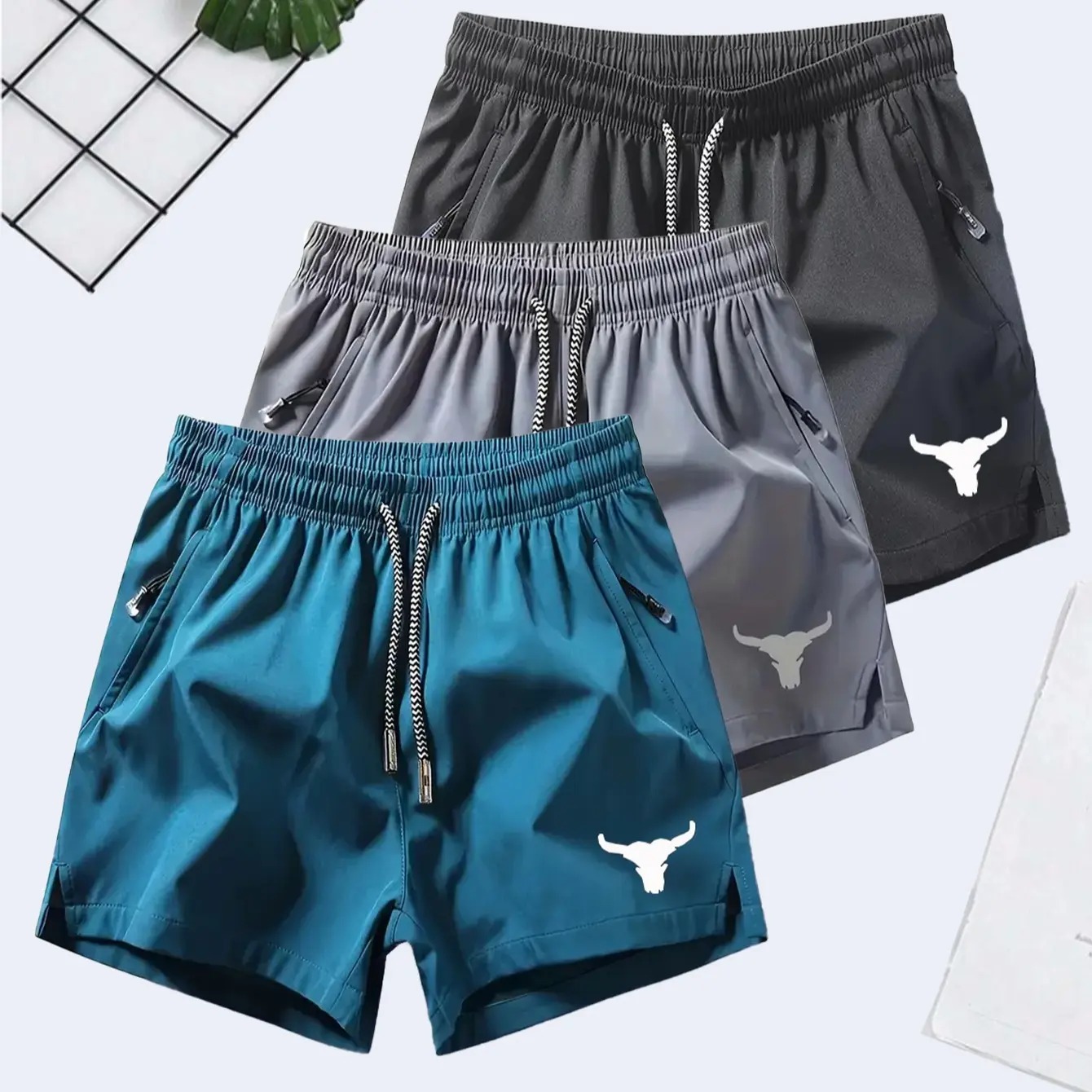 Unisex Lightweight Gym Shorts – Bull Head Graphic Training Shorts