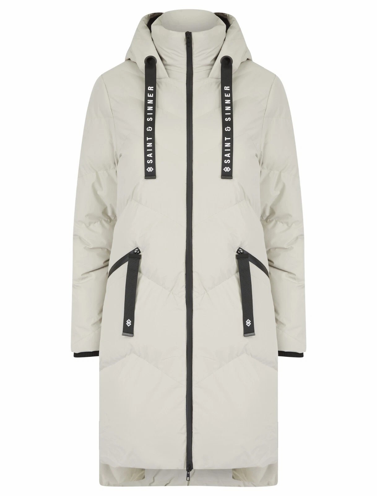 Womens Ladies Long Quilted Padded Winter Coat Hooded Puffer Jacket Zip Pockets