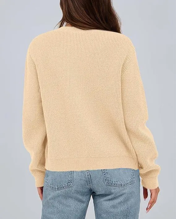 Open Front Long Sleeve Button Cardigan Sweaters for Women