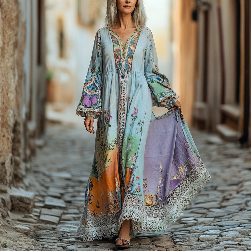 Vintage Loose Linen Patchwork Dress 309f