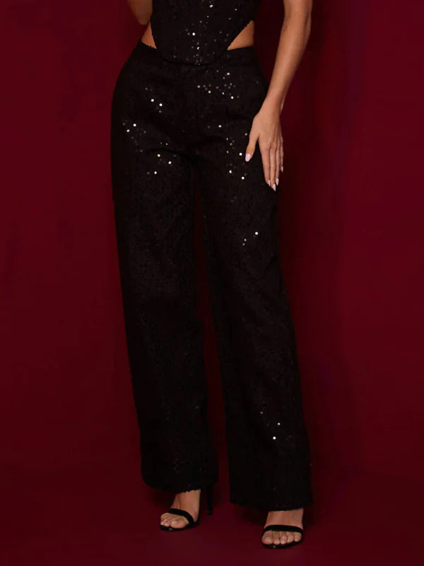 ✨ Sparkle & Slay: Women's Sequined Denim Straight-Leg Pants – Trendy, Chic & Comfy ✨