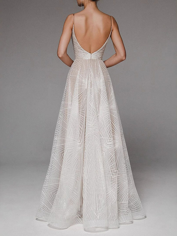 Flower Gauze Sleeveless Spaghetti-Neck Evening Maxi Dresses