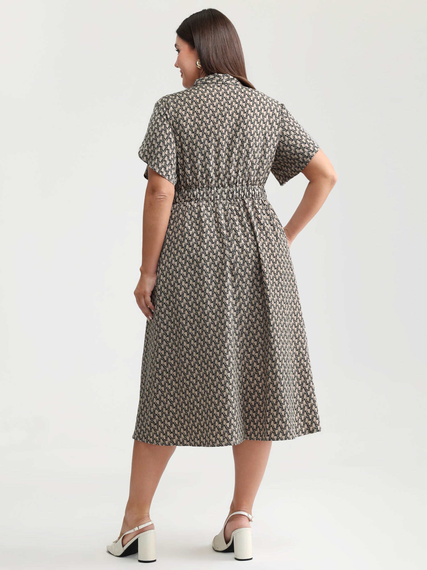 Geometrical Print Petal Sleeve Midi Dress