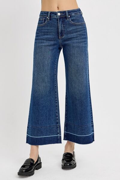 Full Size Tummy Control High Rise Crop Wide Hem Jeans