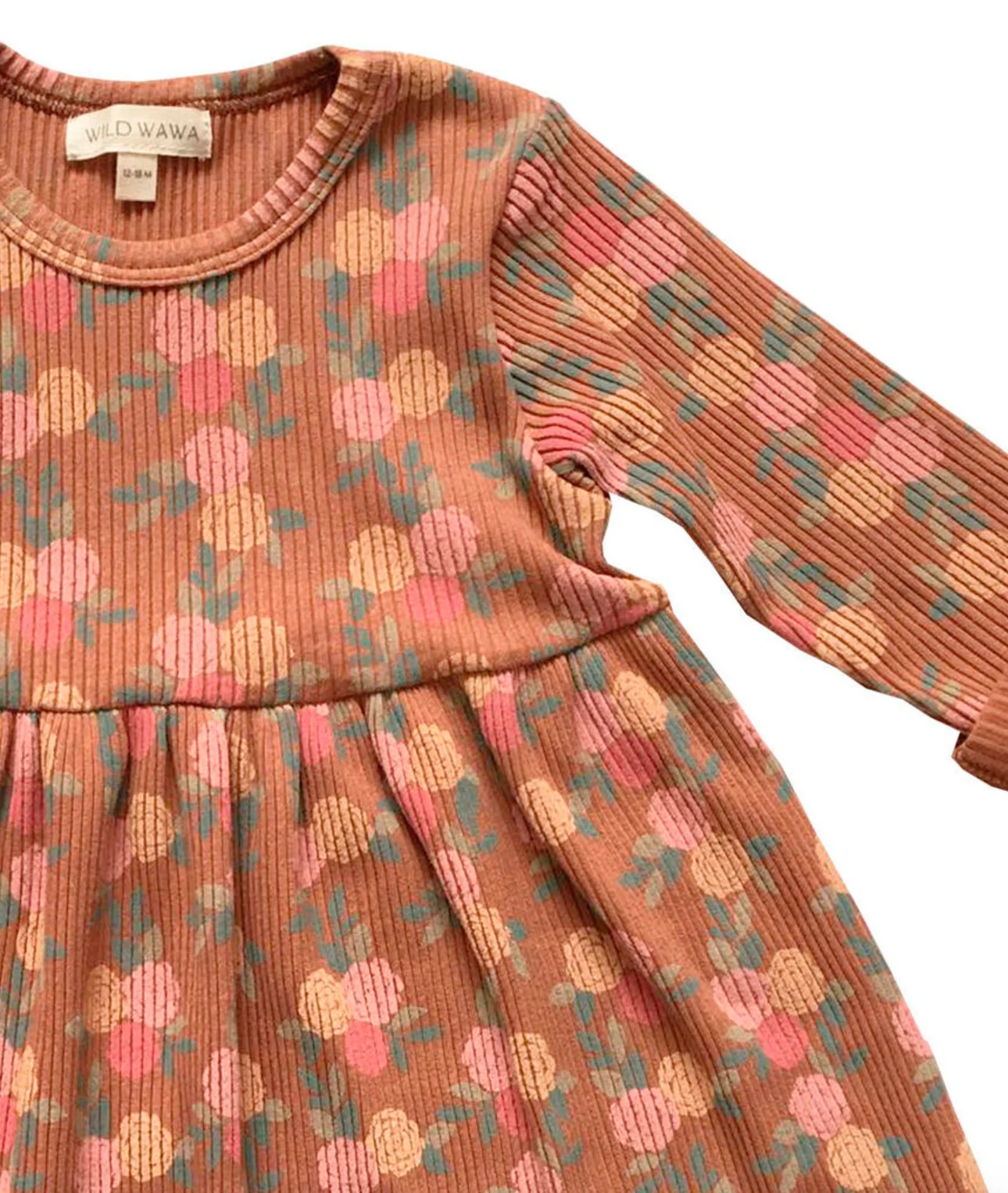 Rib Long Sleeve Dress: Caramel Roses
