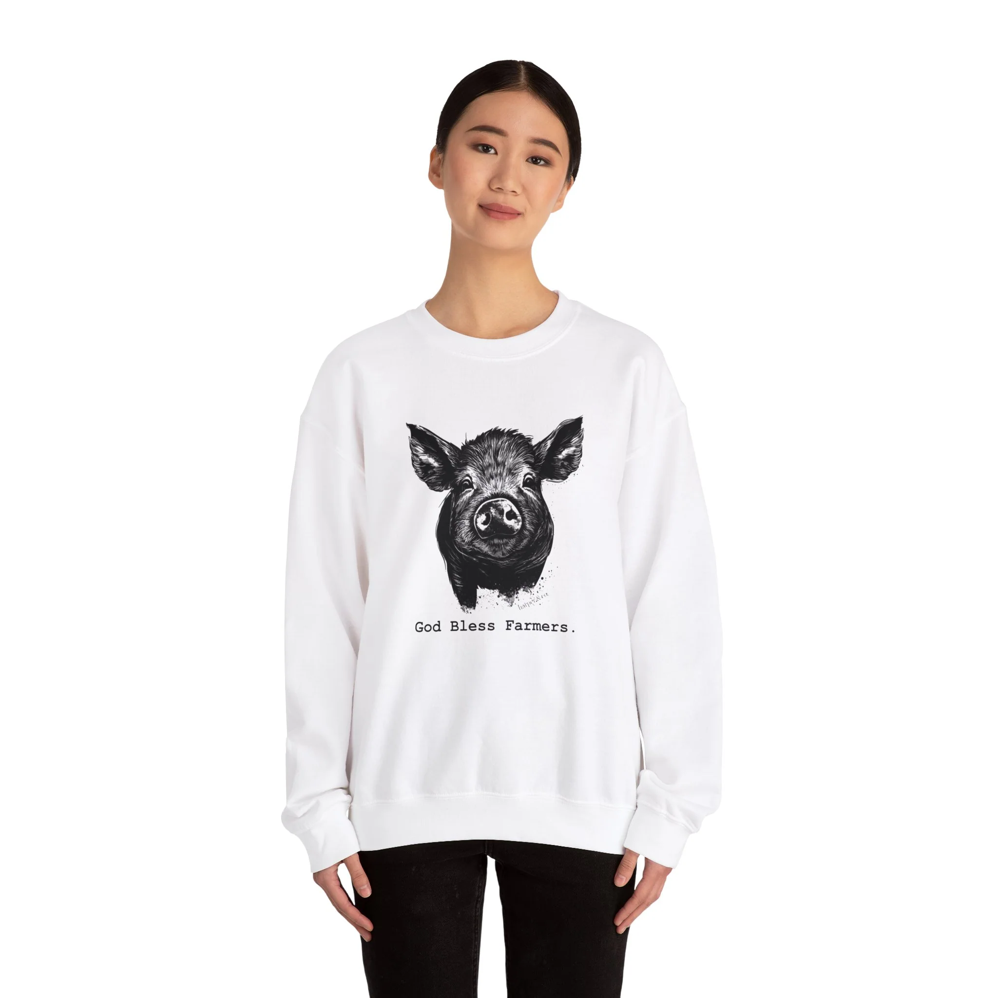God Bless Farmers Pig Unisex Heavy Blend? Crewneck Sweatshirt