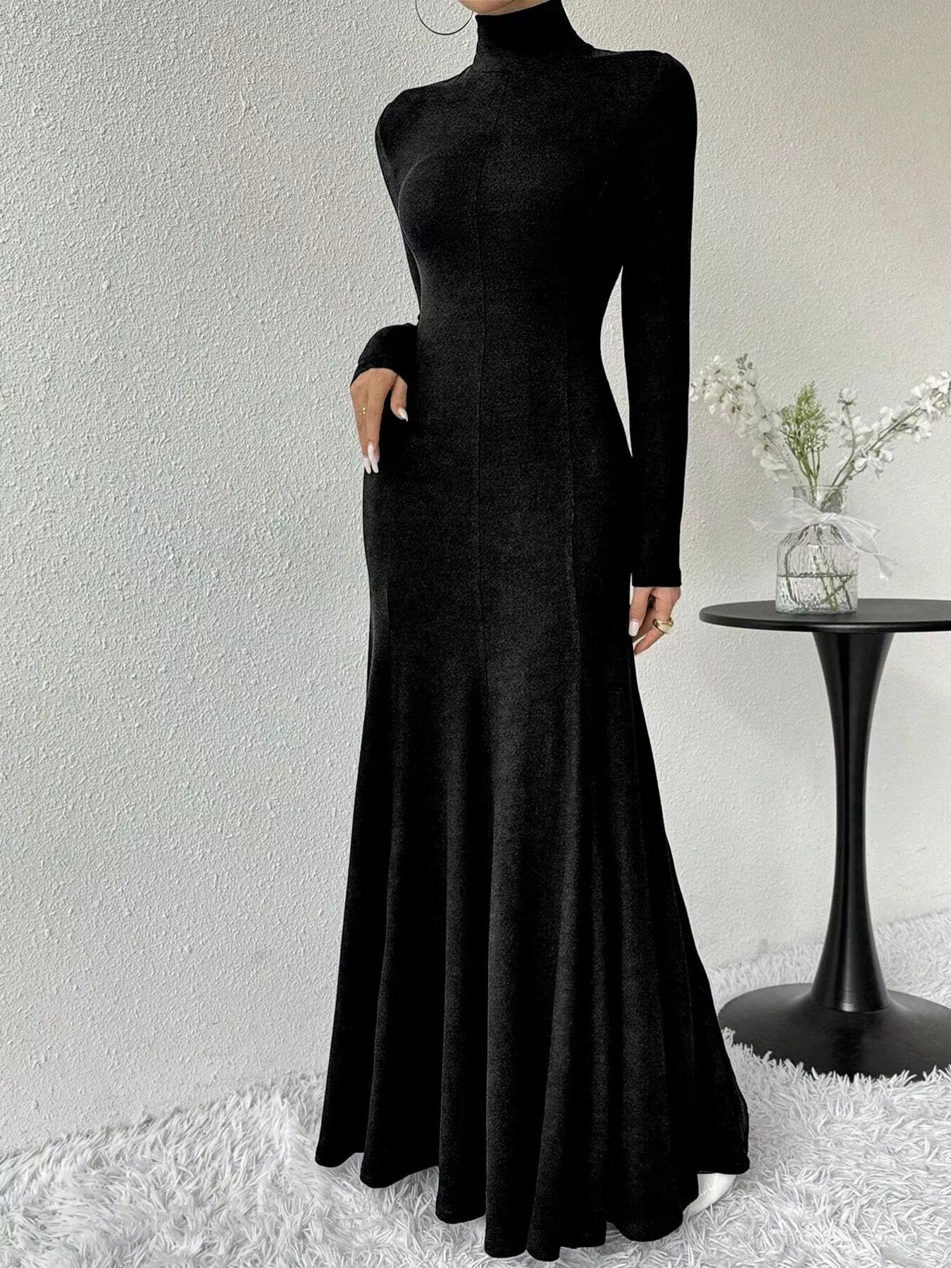 Turtleneck Long Sleeve Maxi Mermaid Dress