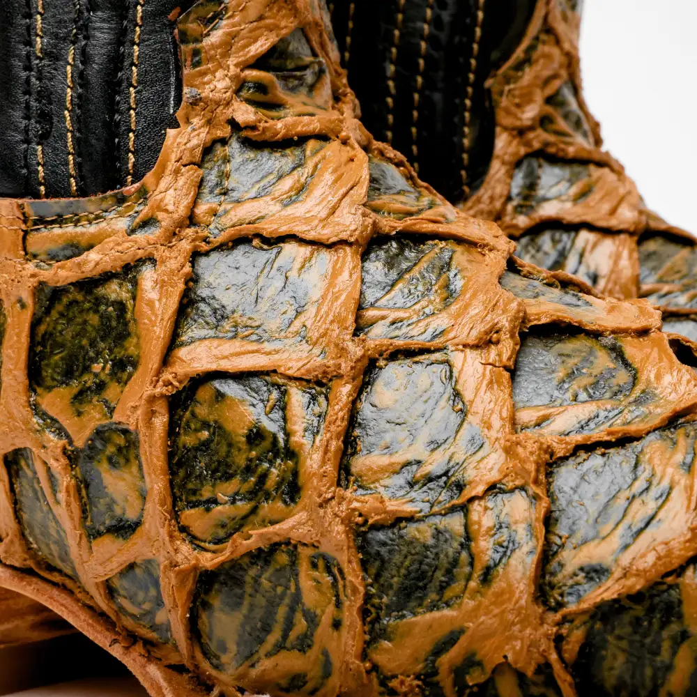 Brown Rustic Jumbo Pirarucu Leather Boots - Square Toe