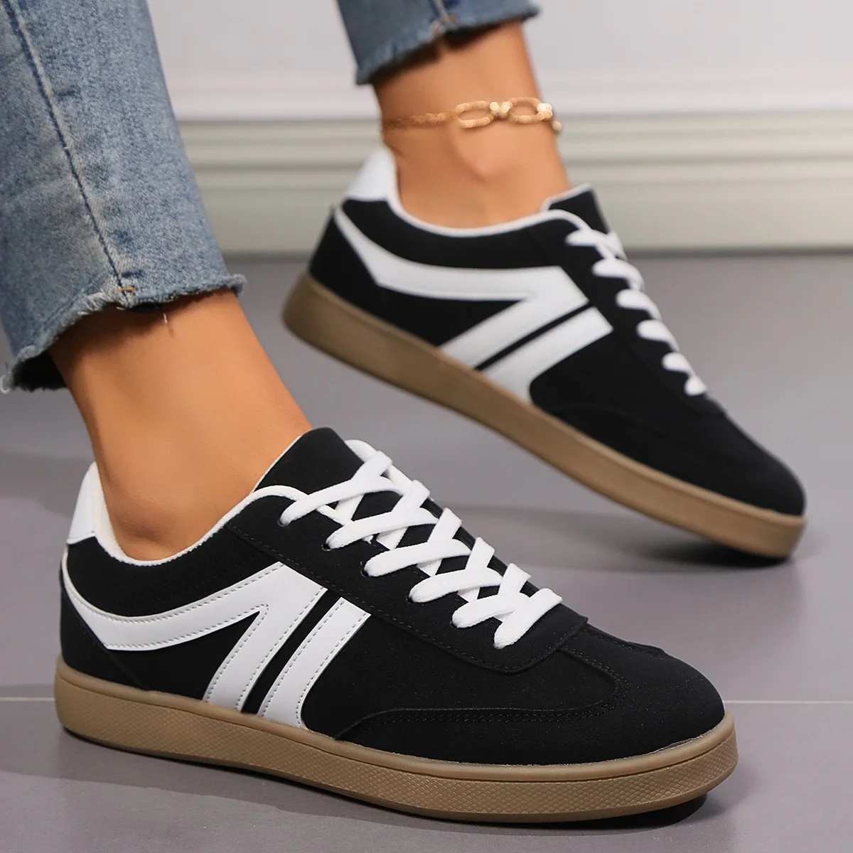 Lace Up Round Toe Flat Sneakers (multiple color options)