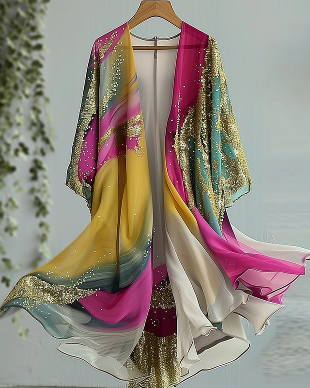 Summer vacation handmade gilded chiffon cardigan 07bd