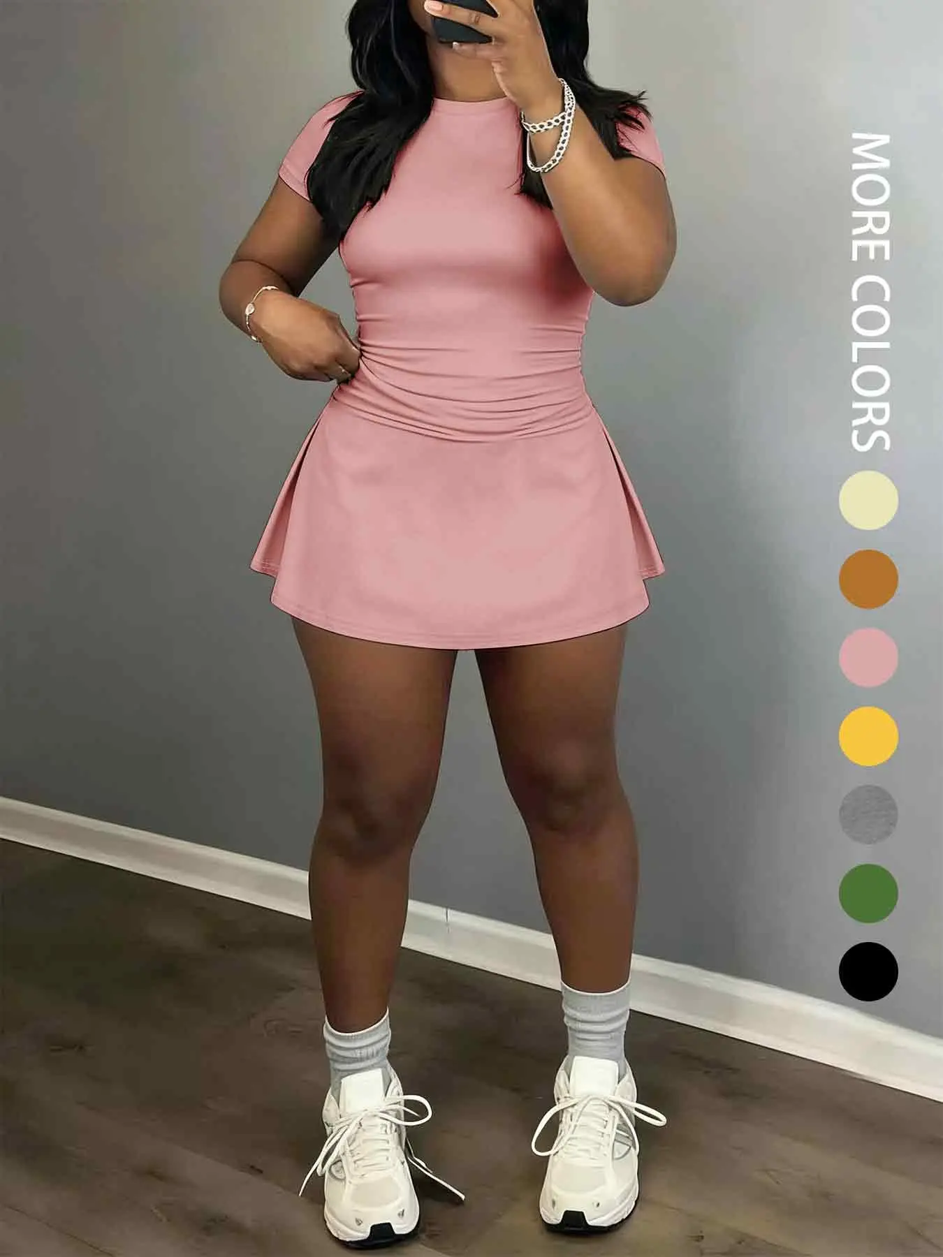 Women's Short Sleeve Casual Sporty Set, 2-Piece Women's Fashionable Daily Wear & Active Lifestyle Clothing, Stretchy Suit Set, Yoga Gym Outfits