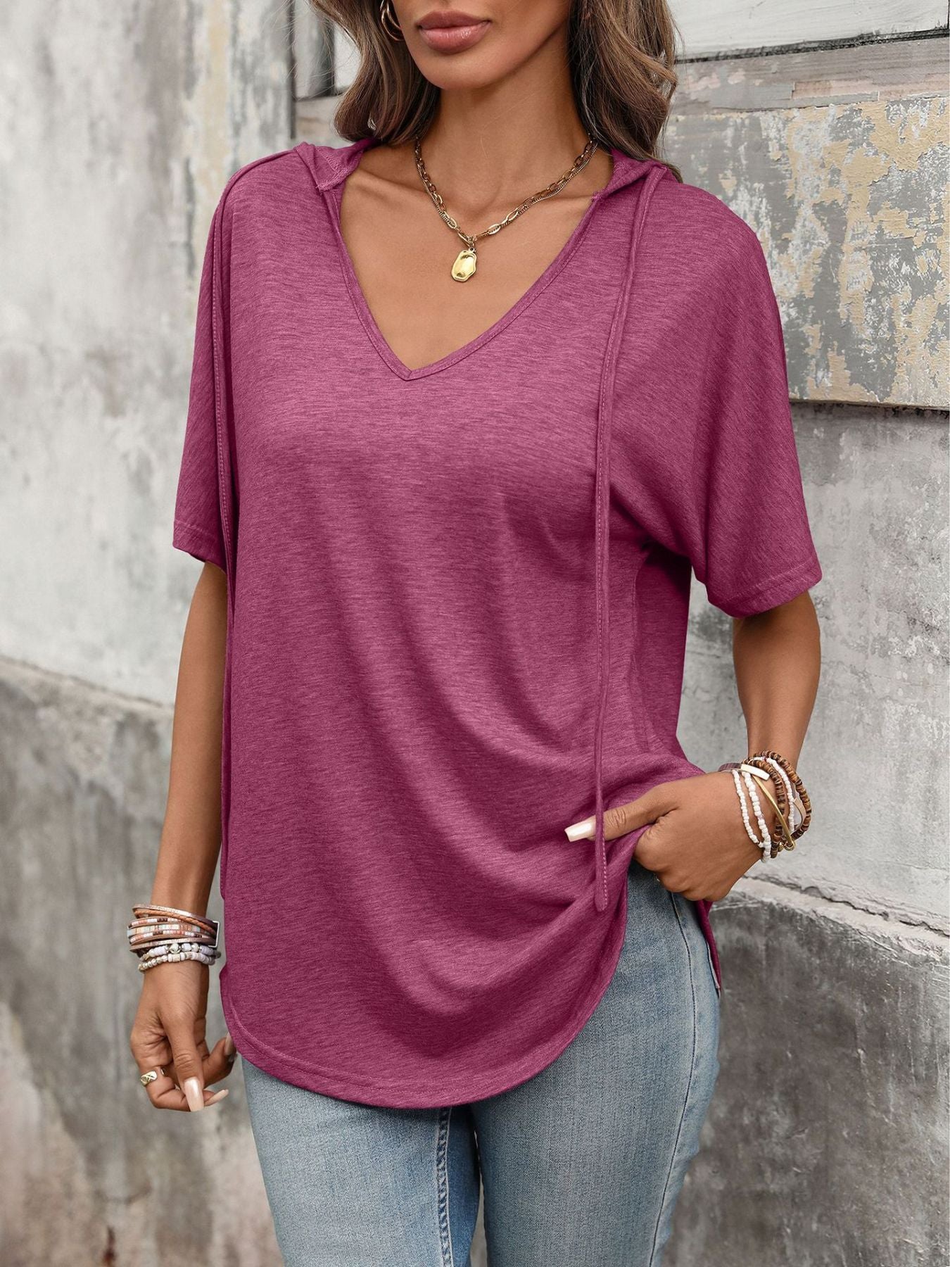 Casual Short Sleeve Hooded T-Shirt