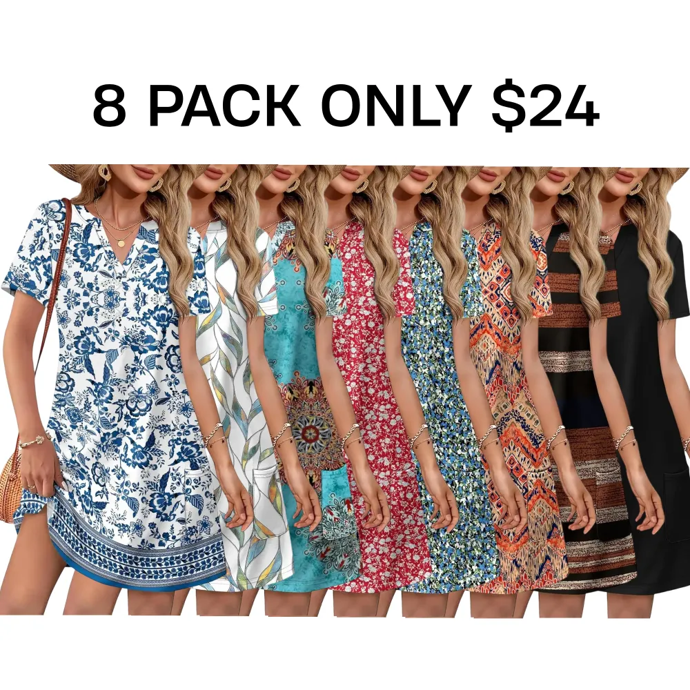 2026 Women‘s V Neck Wedding Summer Dress with pockets