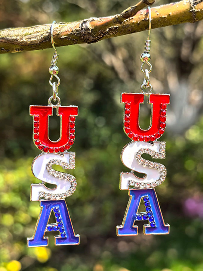 Women'S Independence Day 250Th Anniversary Celebration Flag Earrings Love Pentagram Alloy Drip Oil Pendant Earrings