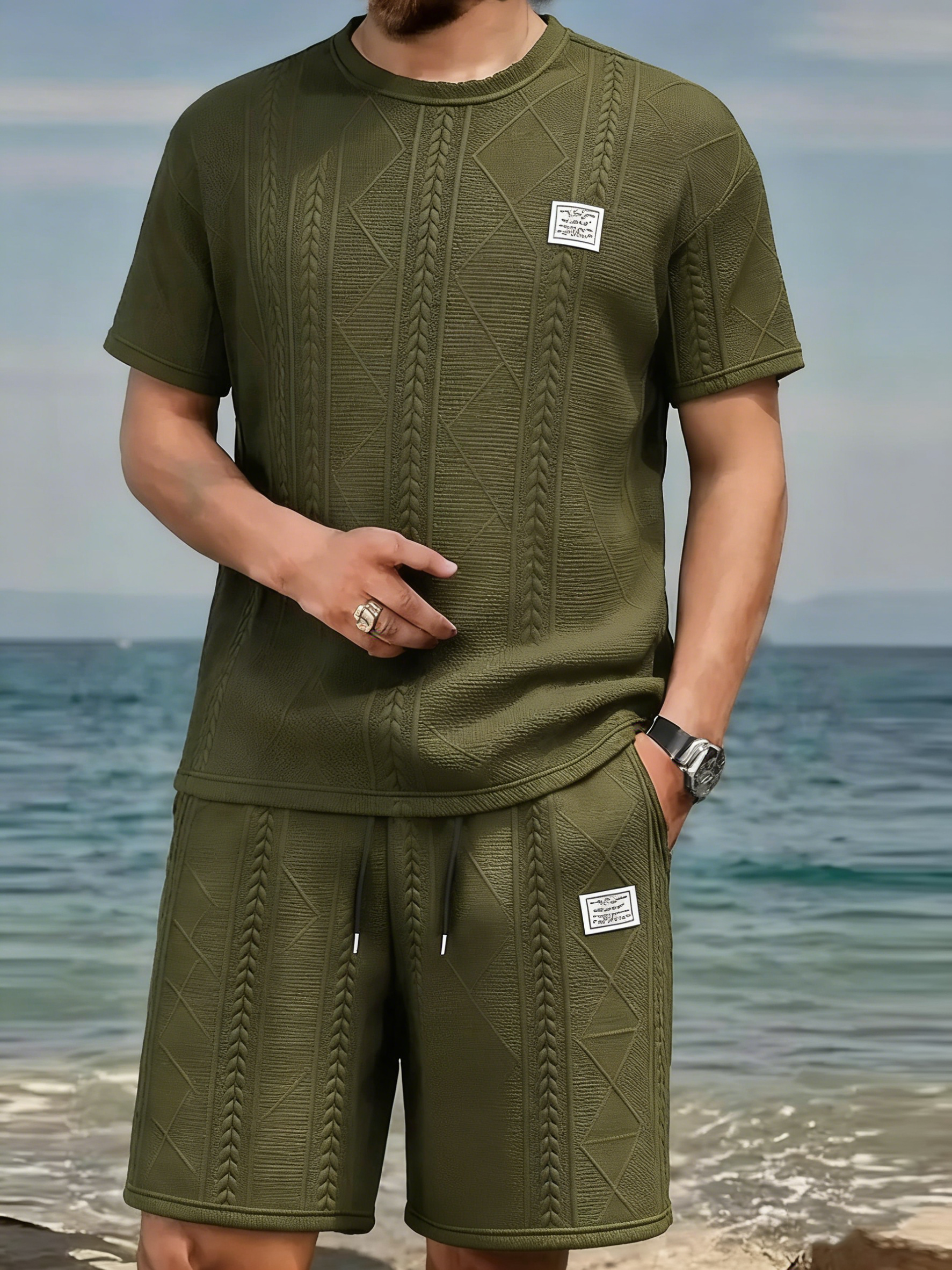 Men’s Summer 2-Piece Casual Sports Set – Breathable Jacquard T-Shirt & Shorts