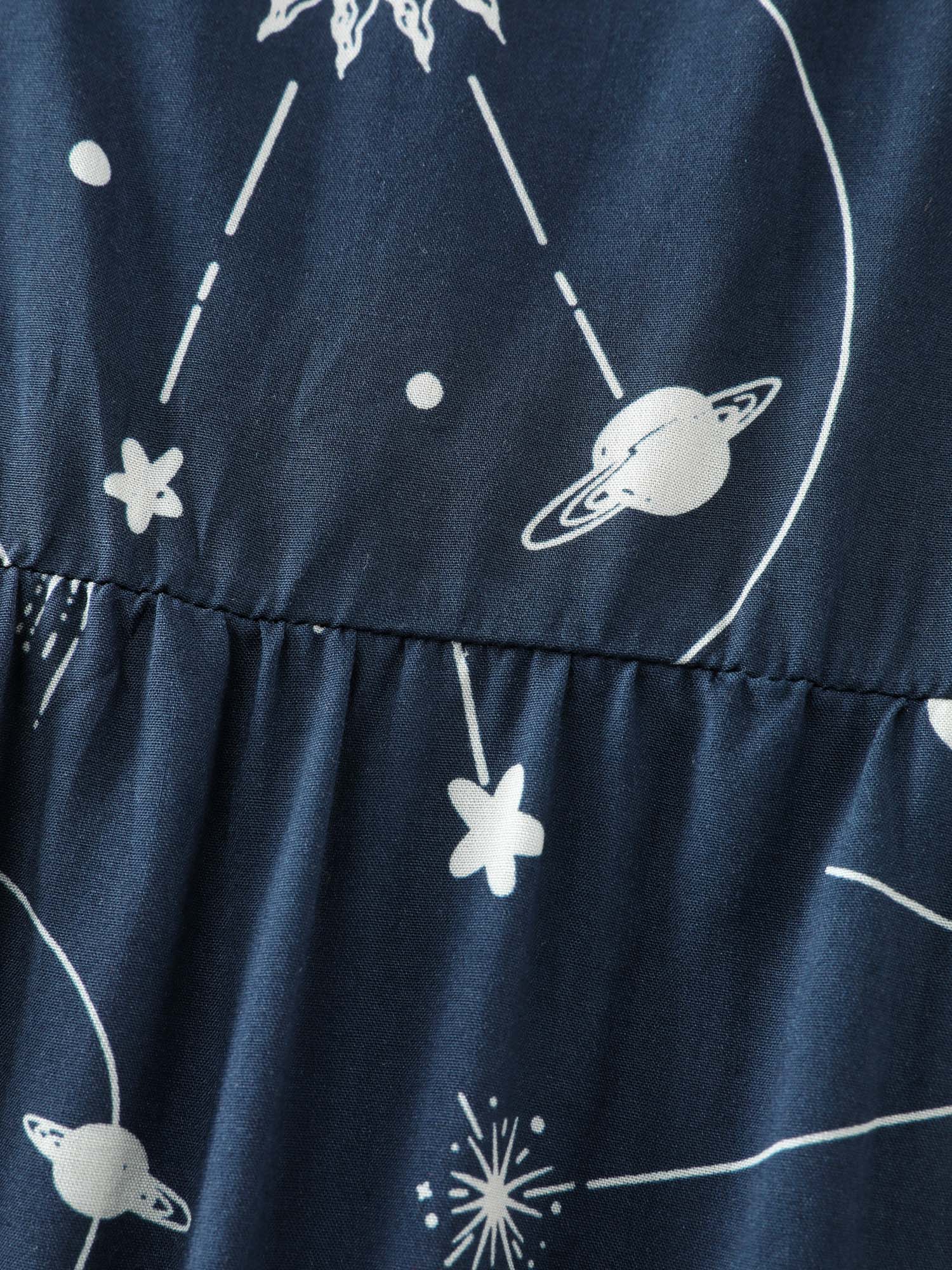 Galaxy Print Lotus Leaf Sleeve Maxi Dress