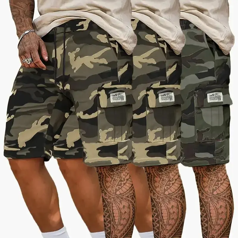 Camouflage Twill Pocket Shorts Three-Piece Set