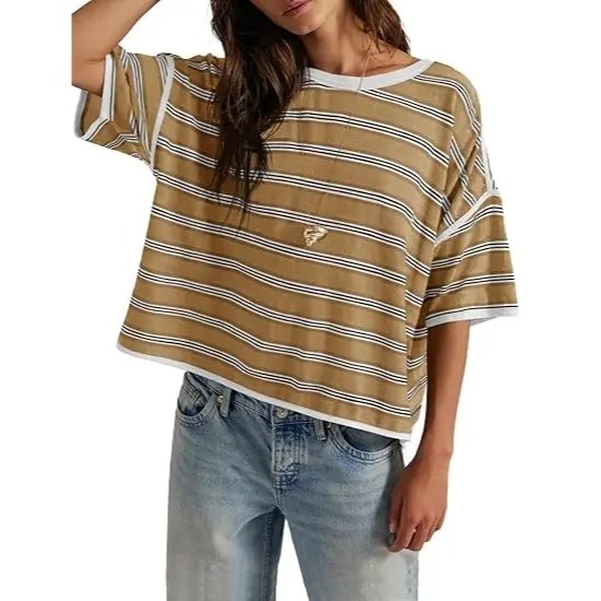 🎨🎨🎨Women's Striped Oversized Crewneck T-Shirt