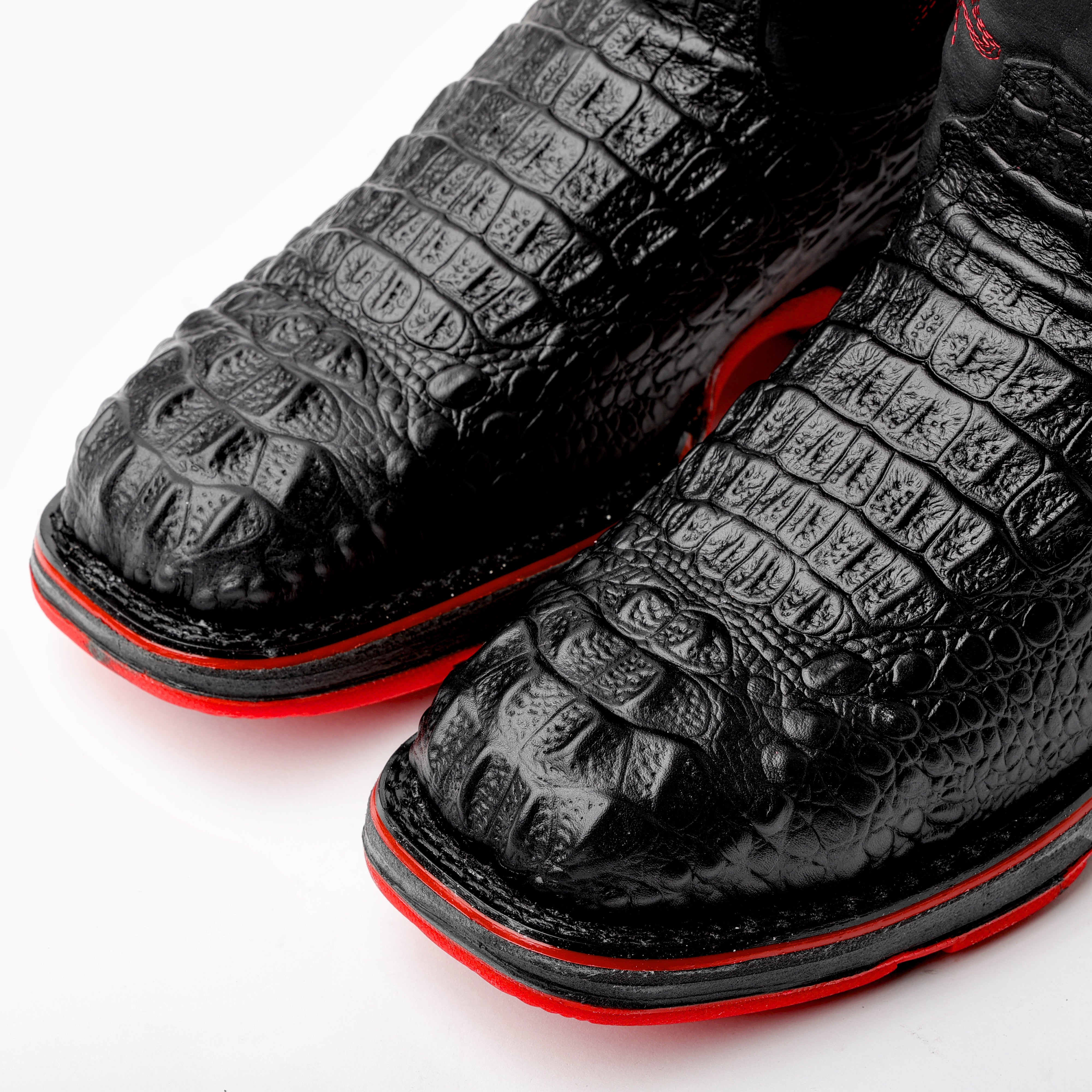 Black Caiman Neck Leather Boots With 3D Lightweight Sole - Composite Toe