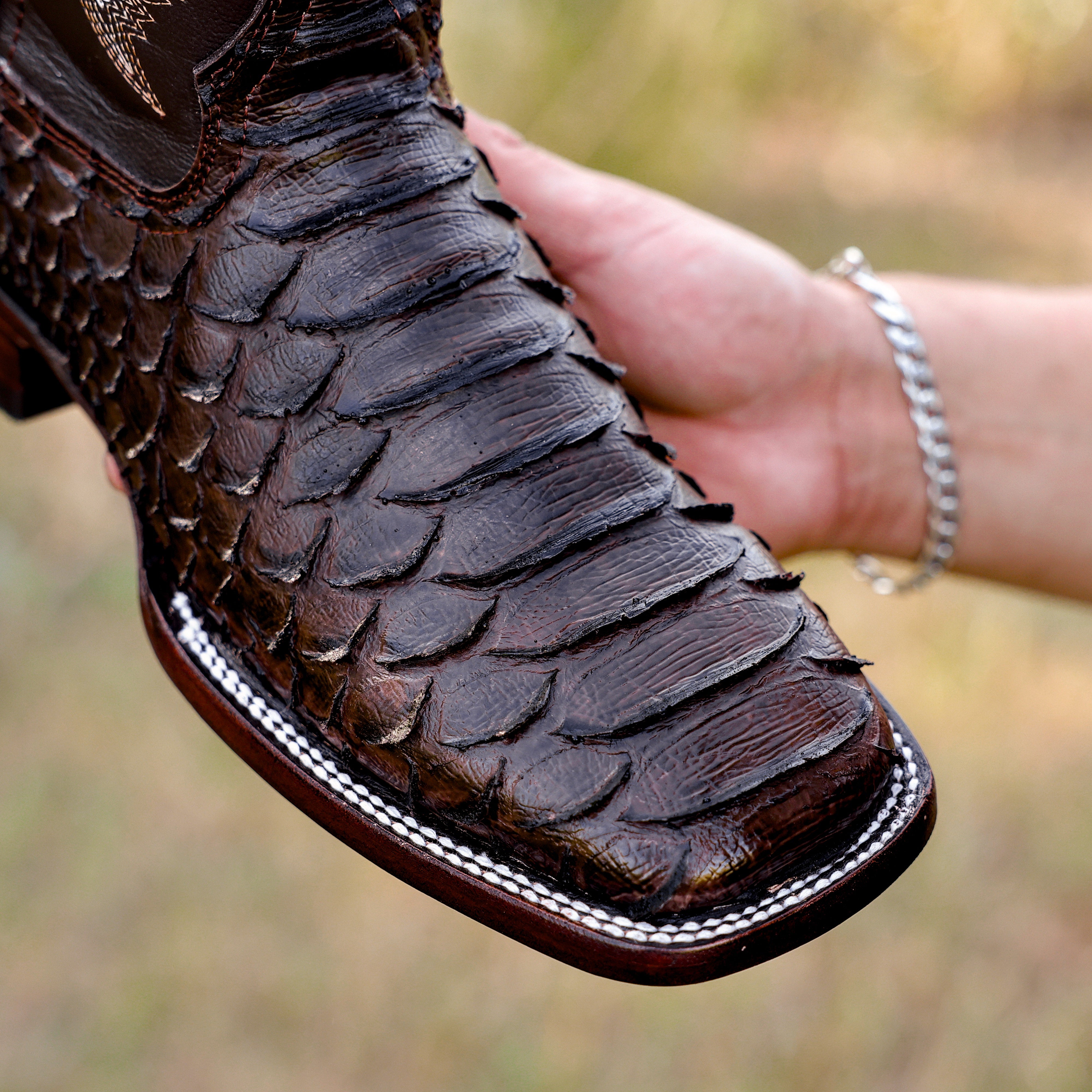 Brown Python Leather Boots - Square Toe