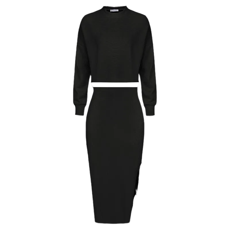 Women's 2-piece tracksuit: cropped top + left-slit skirt