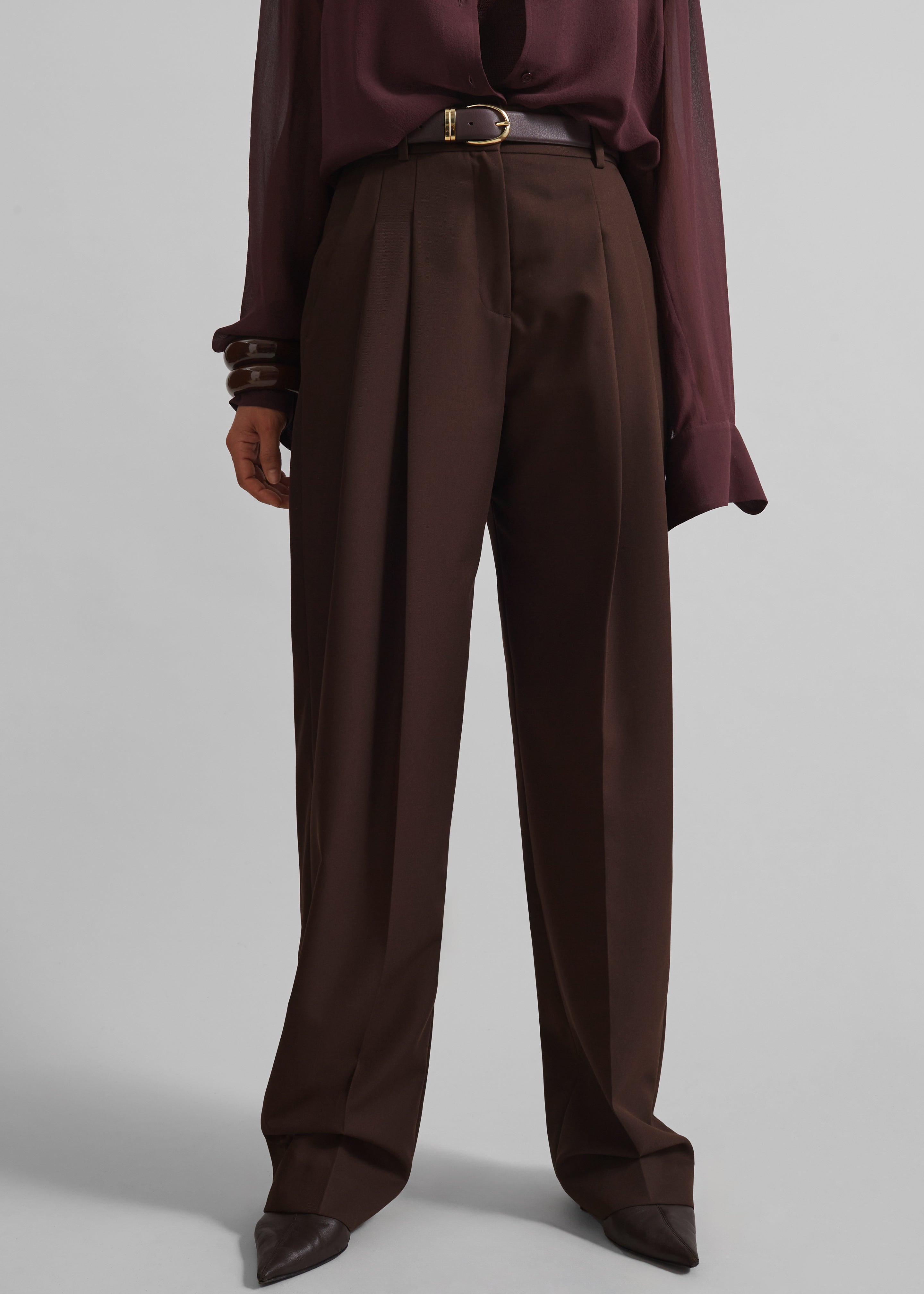 Gelso Pleated Twill Trousers - Brown