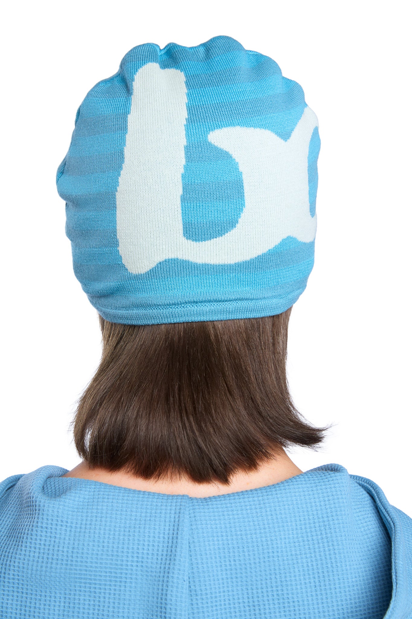 STRIPED KNIT BEANIE (TEAL BLUE/CREAM)
