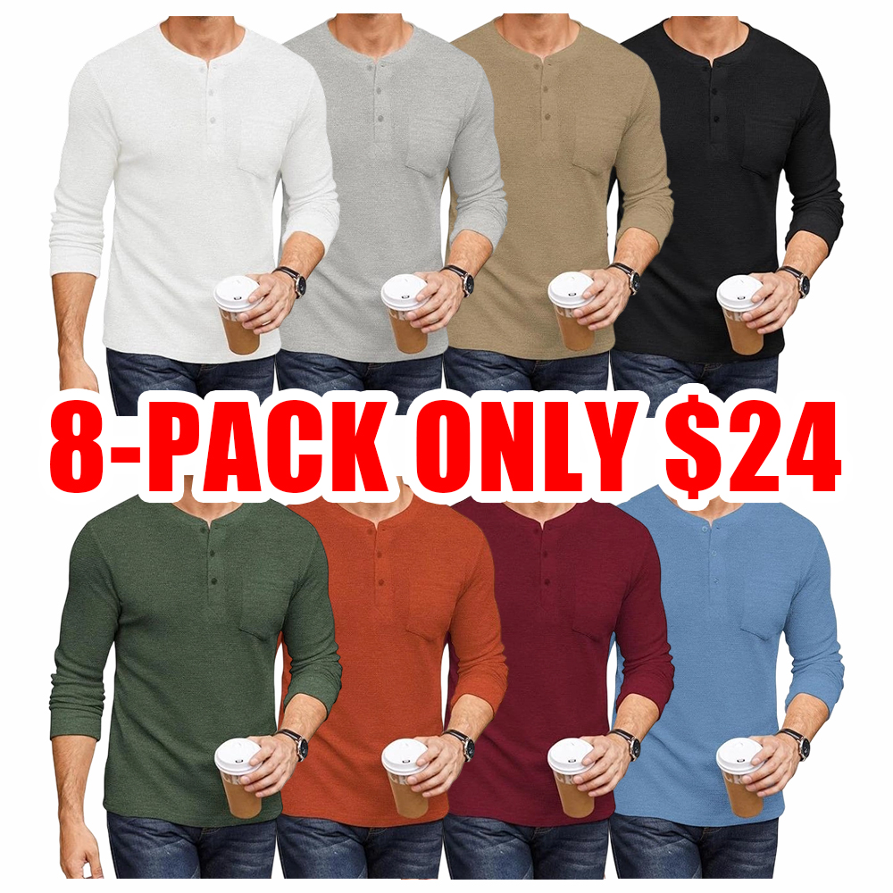 Men’s Long Sleeve Waffle Henley Shirt with Pocket