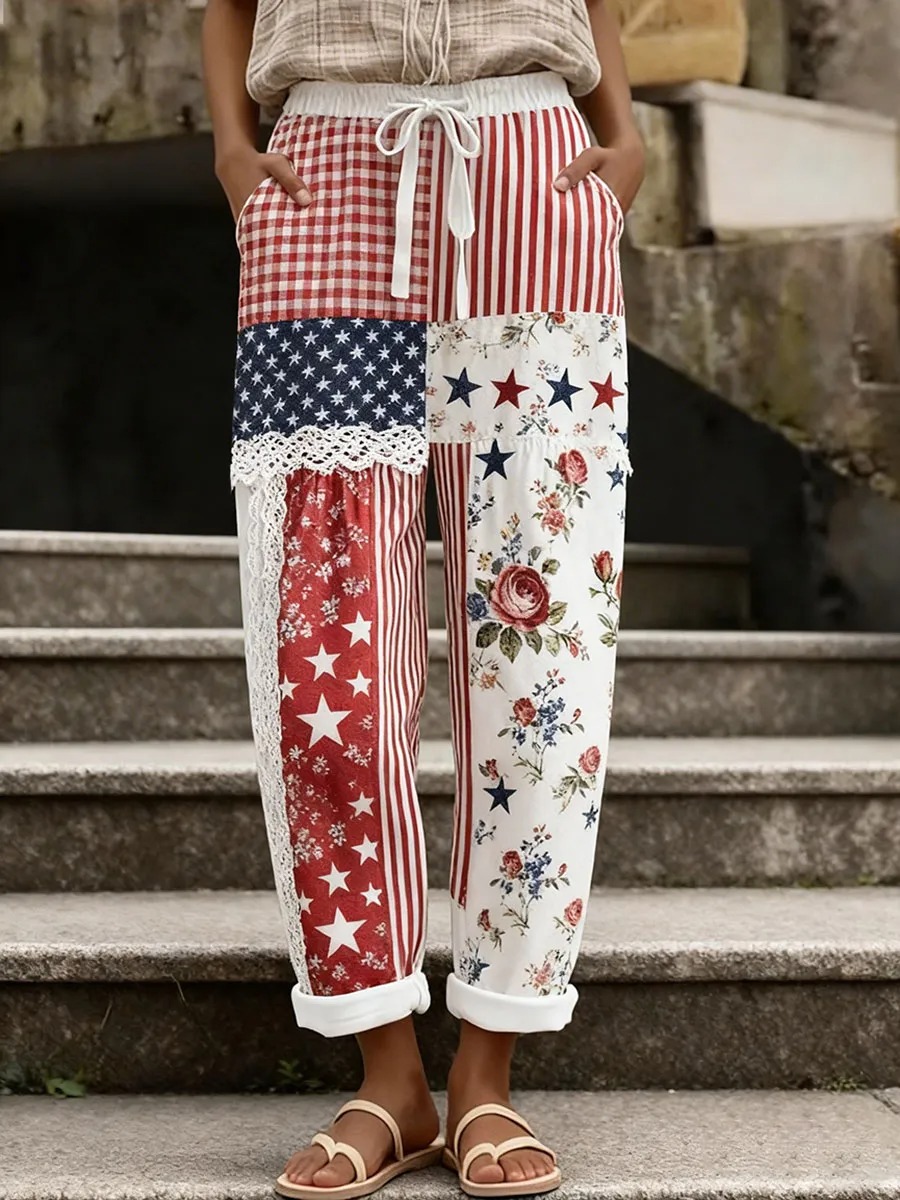Women's Patchwork Floral Print Casual Pants
