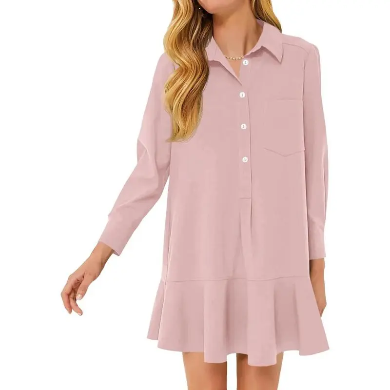 Womens Casual Button Down Shirt Dress