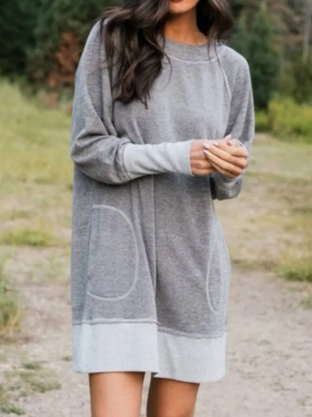 Cotton-Blend Long Sleeve Casual Knitting Tunic Dress