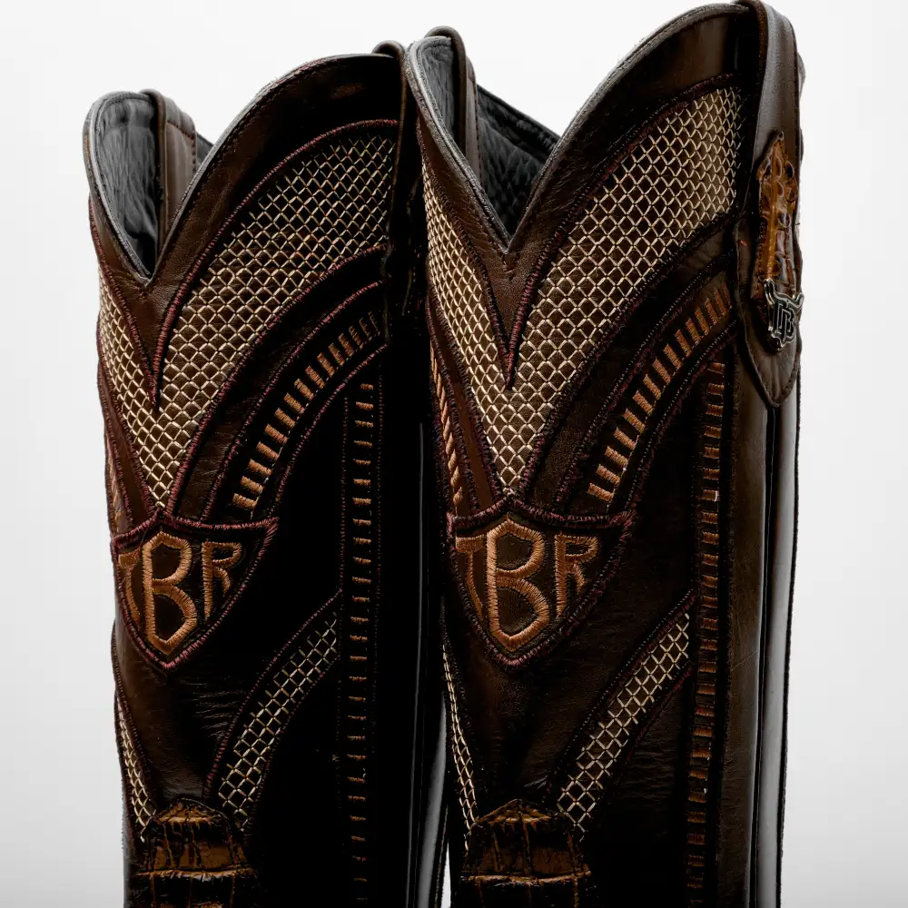 Honey Caiman Belly Leather Boots - Square Toe