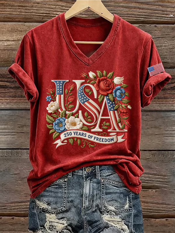 Women's 250th Anniversary Freedom Print V-Neck T-Shirt