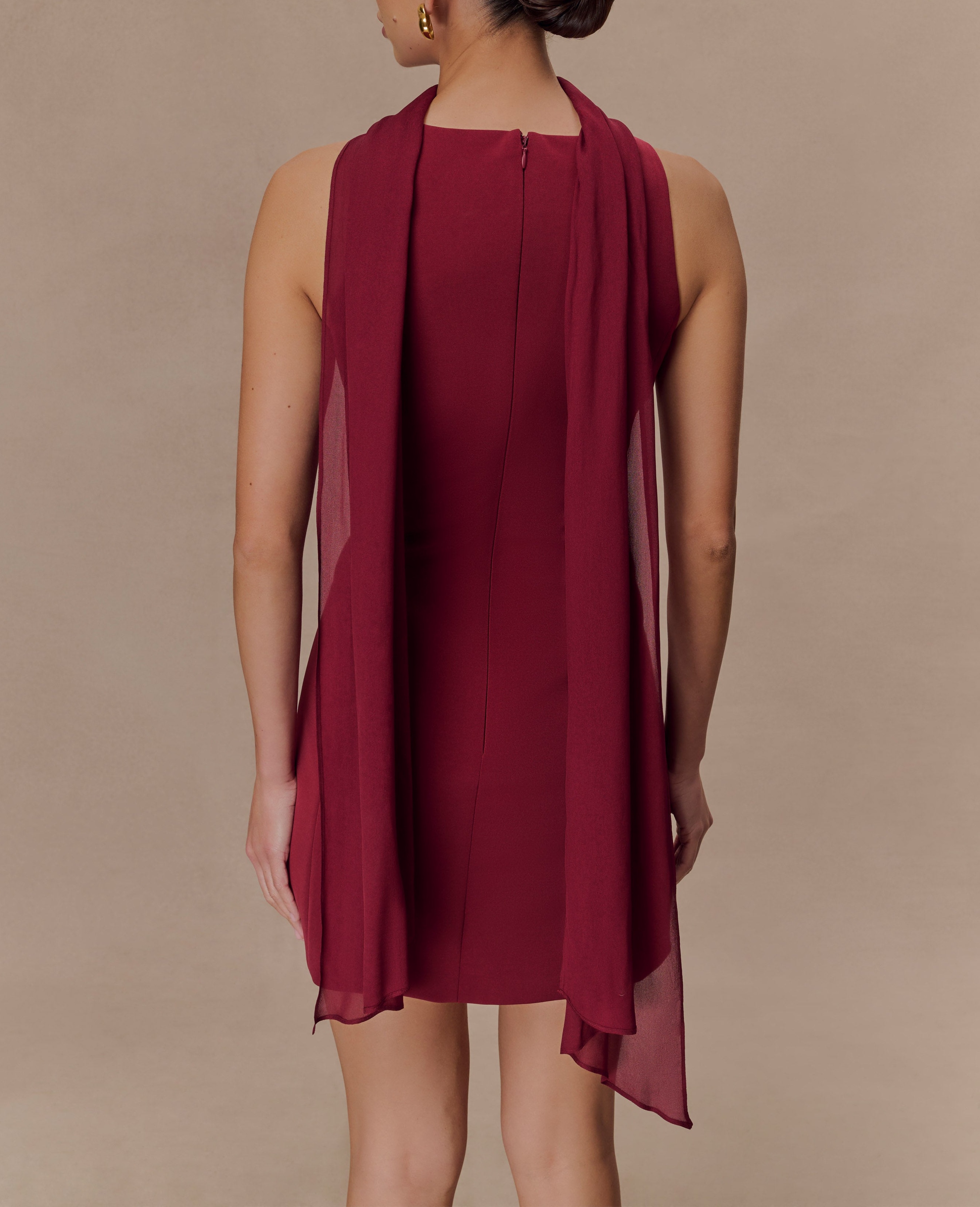 Wine Suiting Embroidered Mini Dress