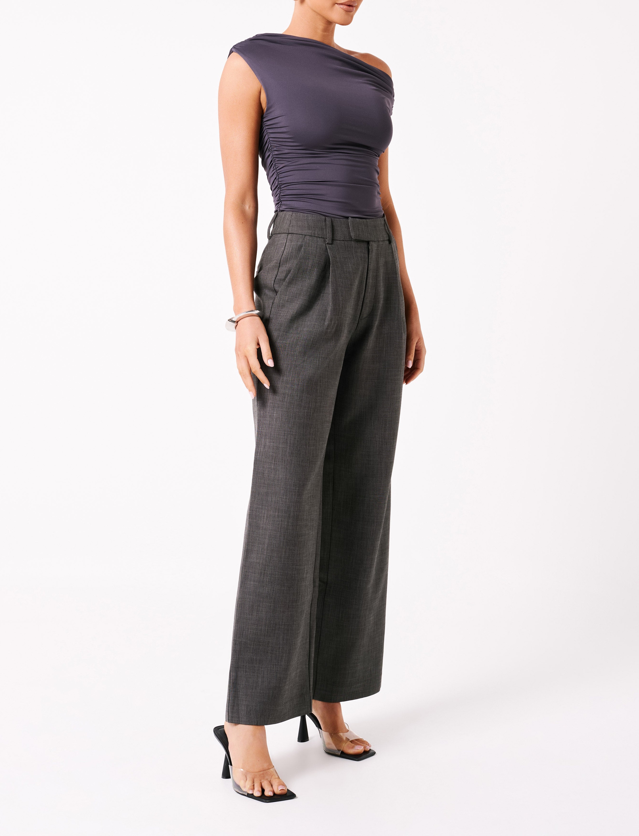 Charcoal Recycled Nylon Ruched Top