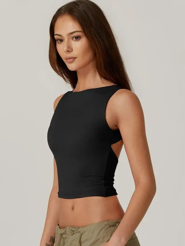 Women's Sexy Open Back Sleeveless Crop Tank