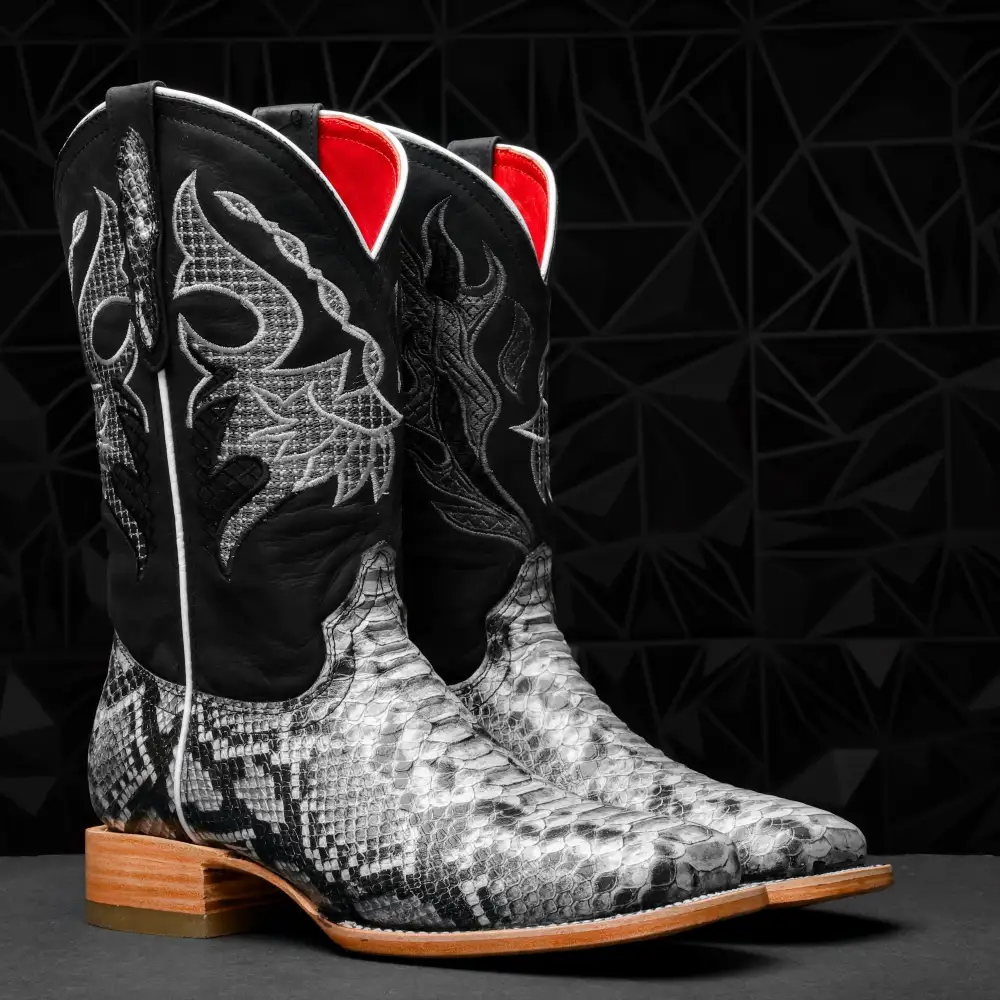 Natural Python Leather Boots - Square Toe