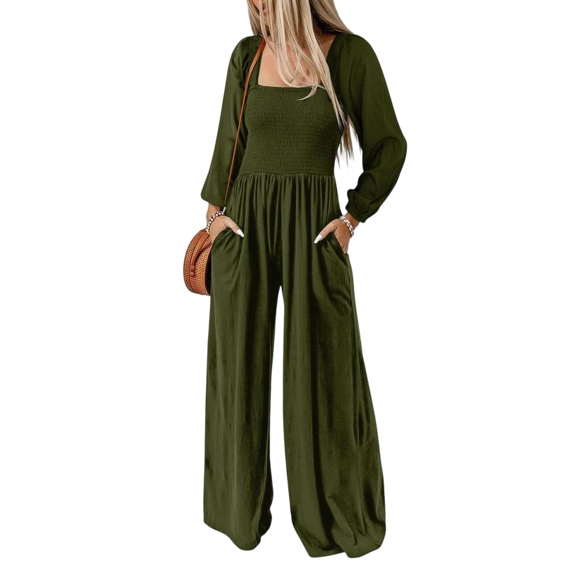 Women's Casual Loose Overalls Jumpsuits One Piece Long Sleeve Wide Leg Long Pant Rompers With Pockets