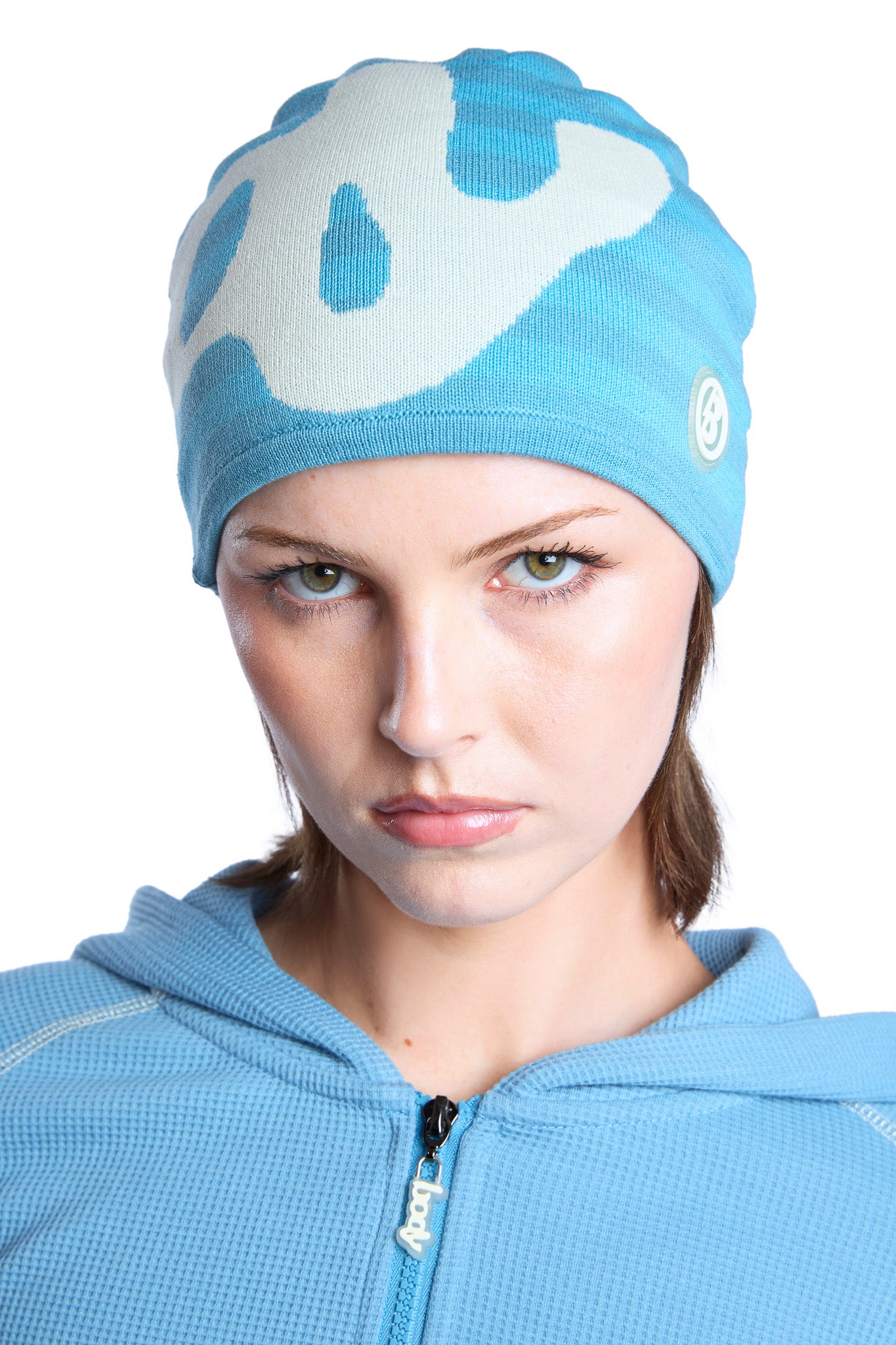 STRIPED KNIT BEANIE (TEAL BLUE/CREAM)