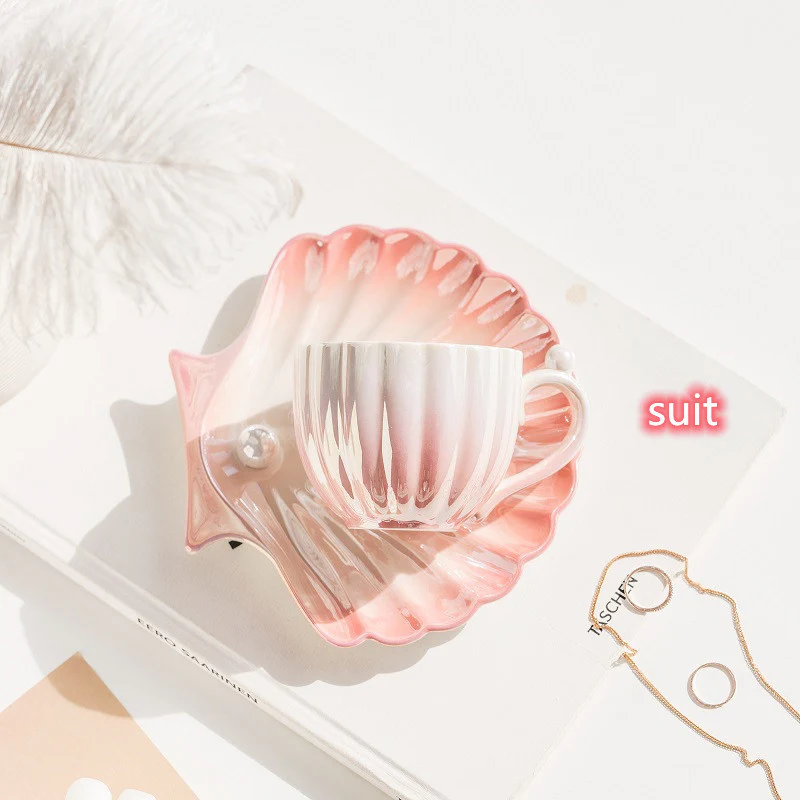 Porcelain Pearl Seashell Cup & Saucer