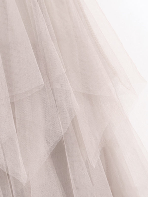 Fairy Mesh Splicing Solid Color High Waist Midi Skirt