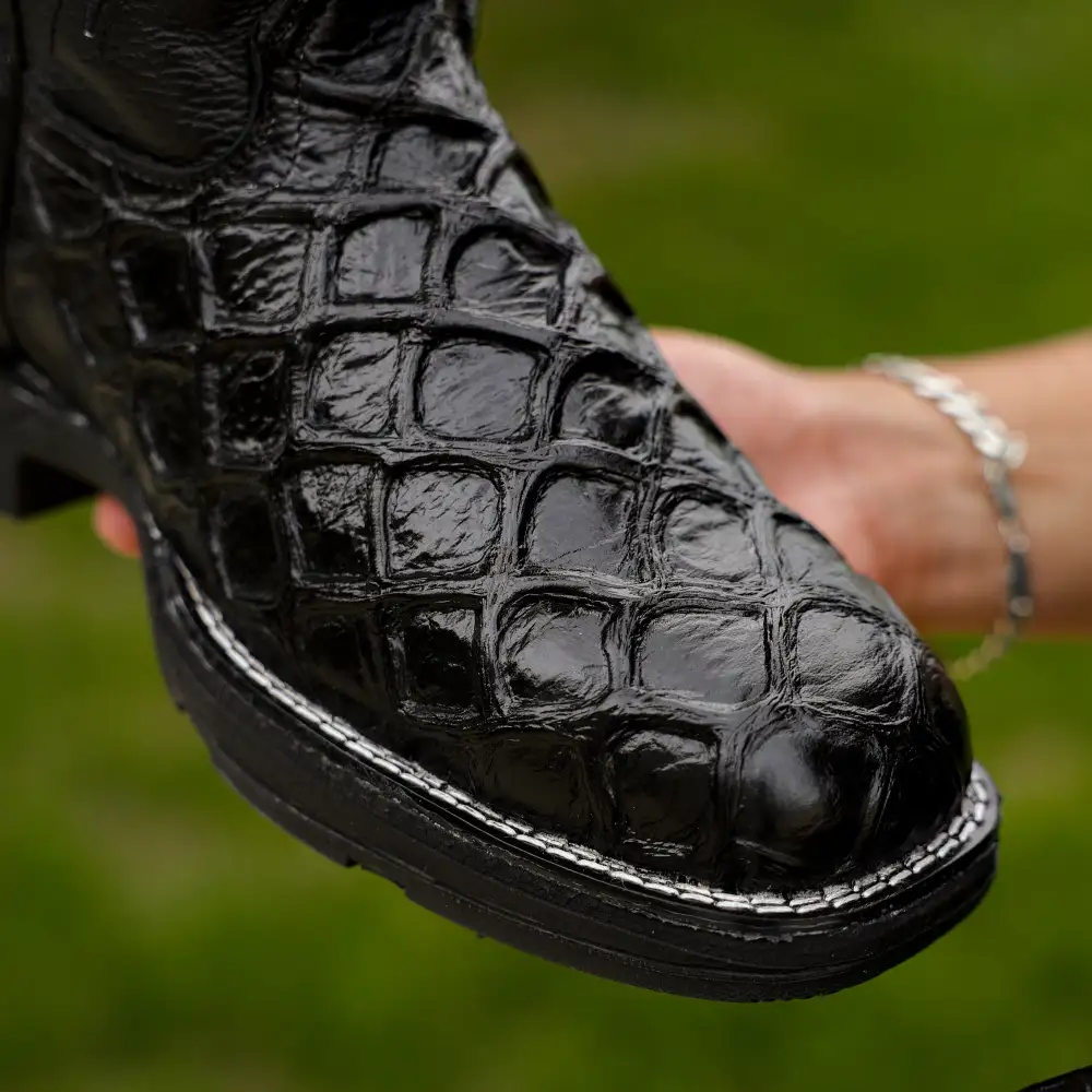 Black Pirarucu Leather Boots With 3D Lightweight BLACK EDITION Sole - Composite Toe