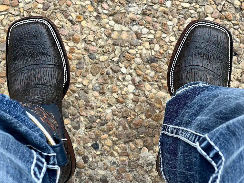Men’s Brown Giant Gator Belly Leather Boots With Blue Shaft