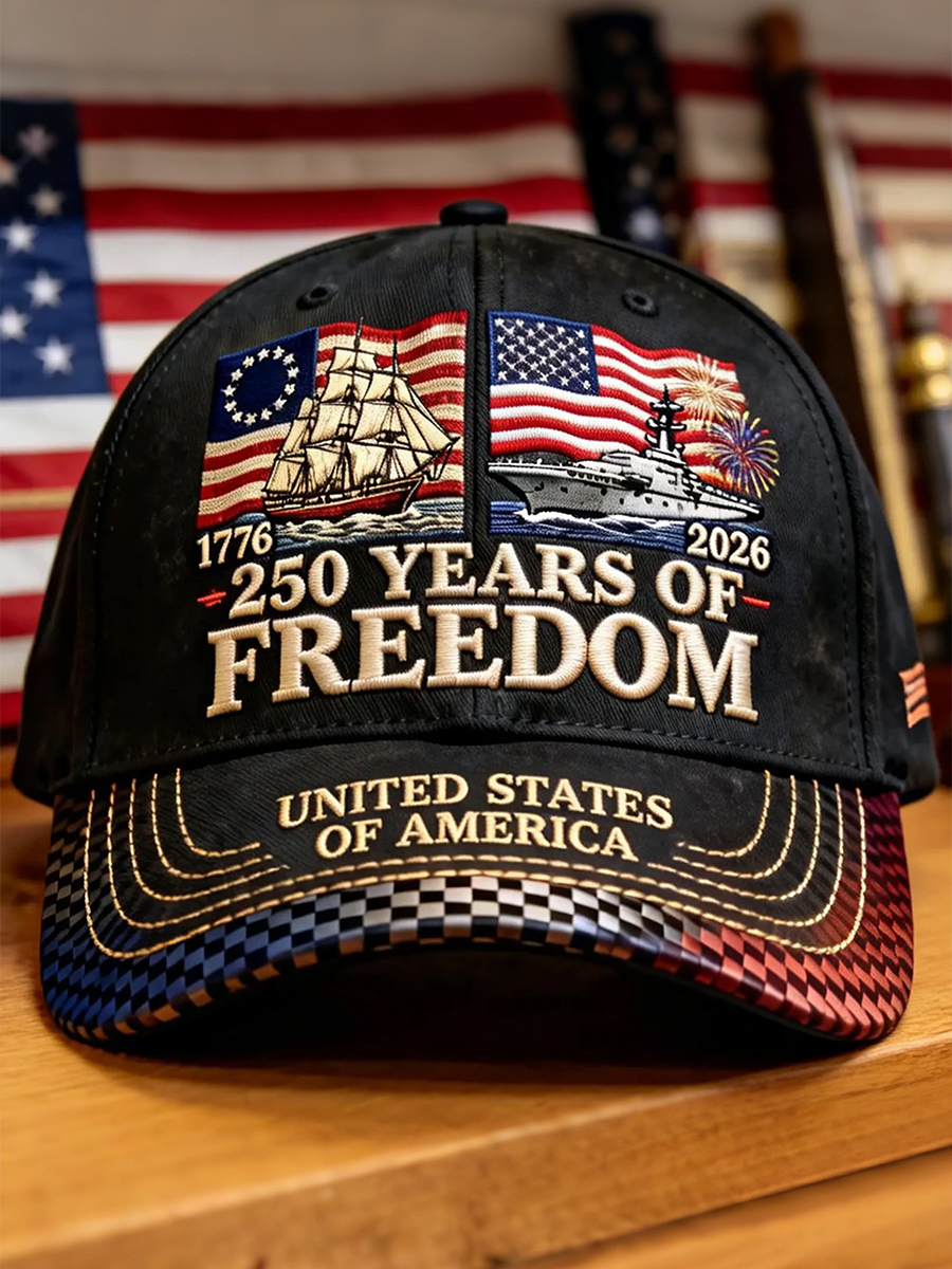 250 Years Of Freedom Ship & Warship Patriotic Baseball Cap